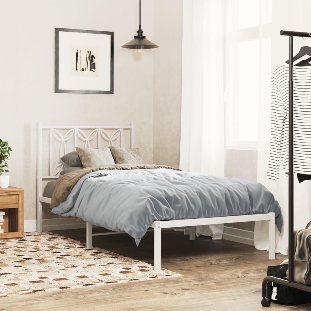 Bedframe met hoofdbord metaal wit 90x190 cm is nu te koop bij PeponiXL, paradijselijk wonen!