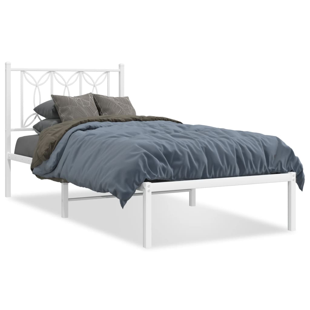 Bedframe met hoofdbord metaal wit 90x190 cm is nu te koop bij PeponiXL, paradijselijk wonen!