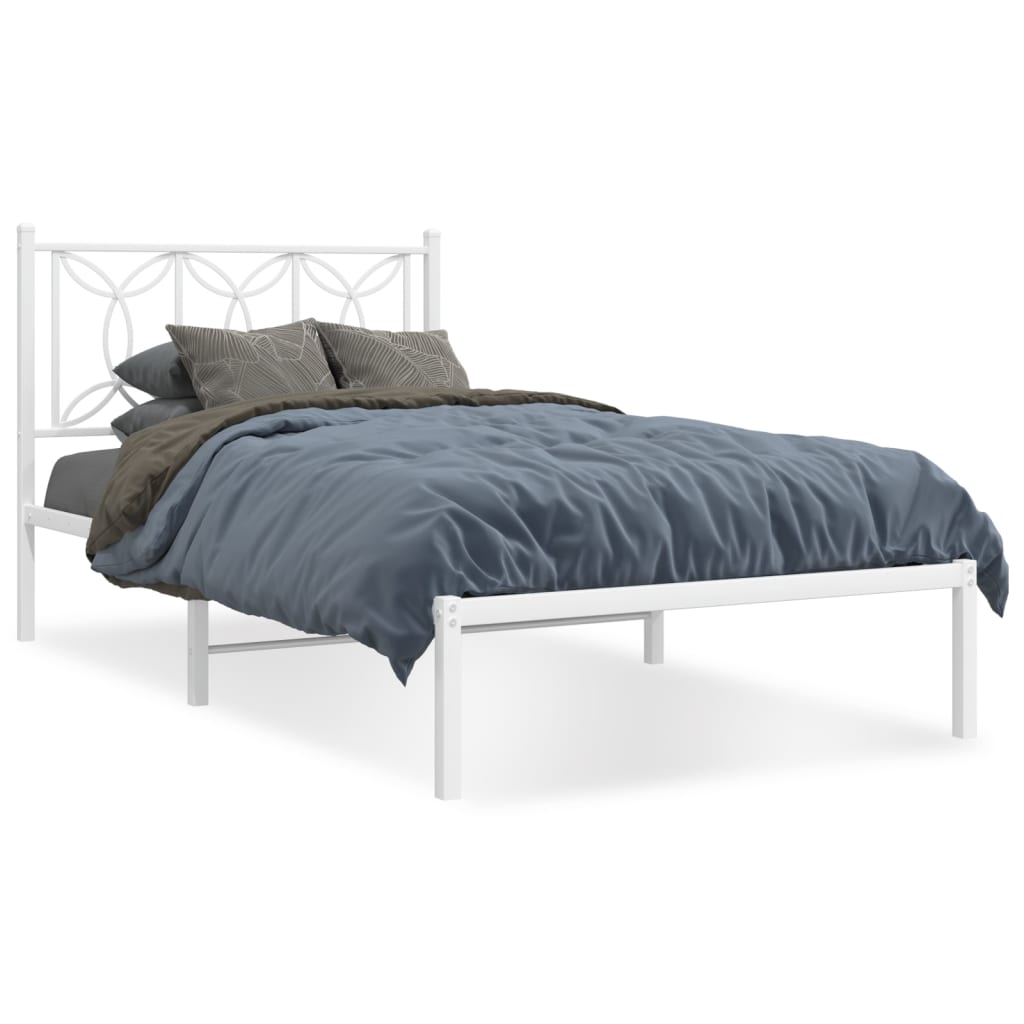 Bedframe met hoofdbord metaal wit 100x190 cm is nu te koop bij PeponiXL, paradijselijk wonen!
