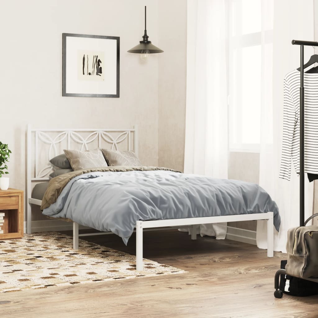 Bedframe met hoofdbord metaal wit 100x190 cm is nu te koop bij PeponiXL, paradijselijk wonen!