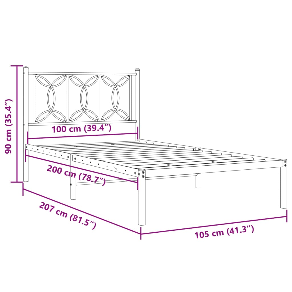 Bedframe met hoofdbord metaal wit 100x200 cm is nu te koop bij PeponiXL, paradijselijk wonen!