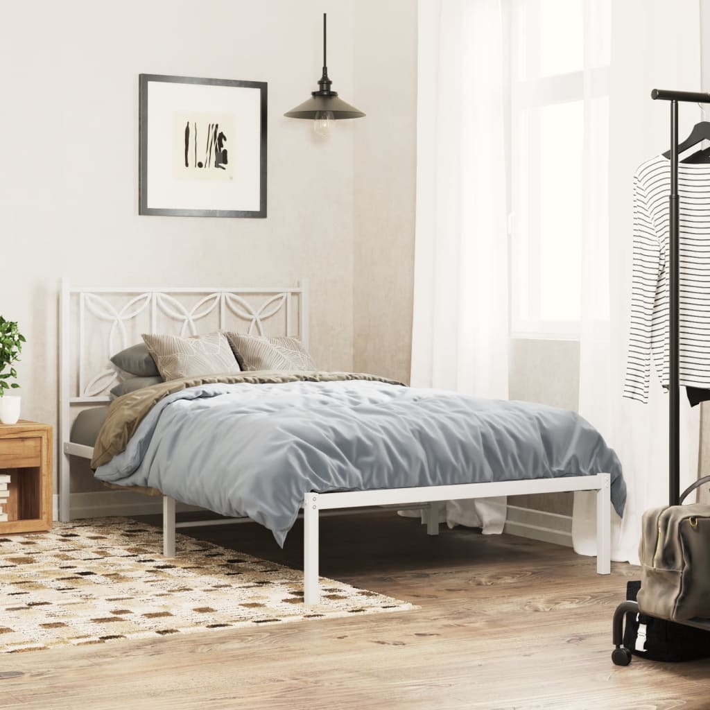 Bedframe met hoofdbord metaal wit 107x203 cm is nu te koop bij PeponiXL, paradijselijk wonen!