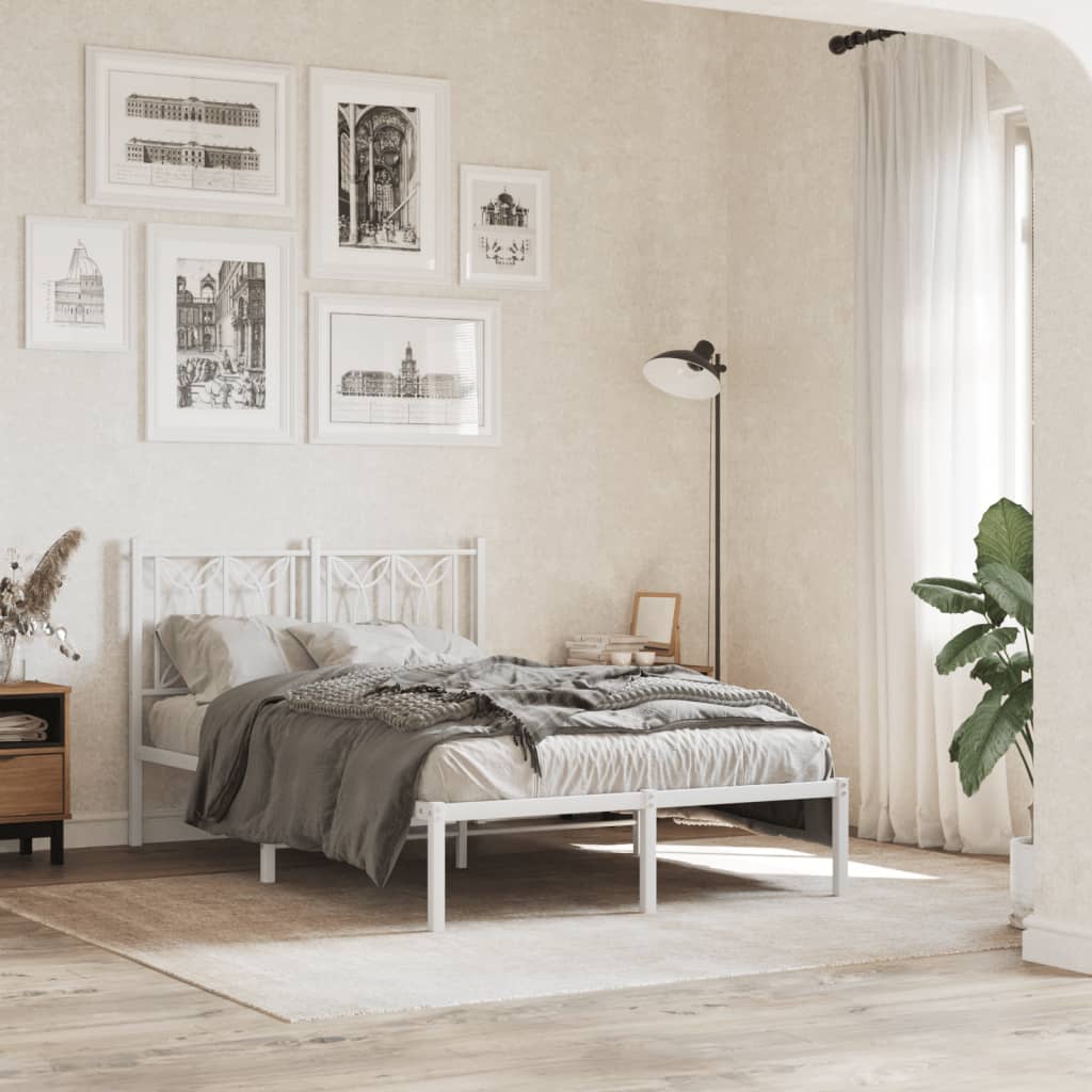 Bedframe met hoofdbord metaal wit 120x190 cm is nu te koop bij PeponiXL, paradijselijk wonen!