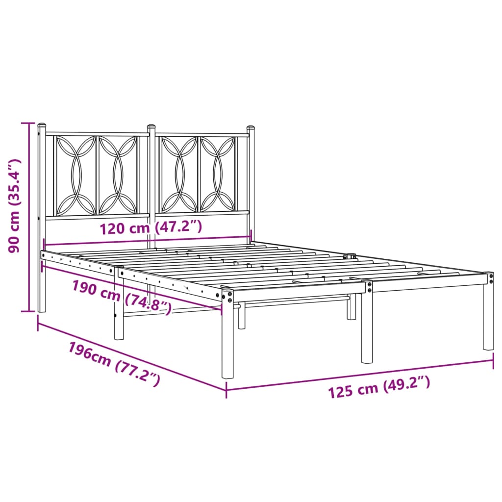 Bedframe met hoofdbord metaal wit 120x190 cm is nu te koop bij PeponiXL, paradijselijk wonen!