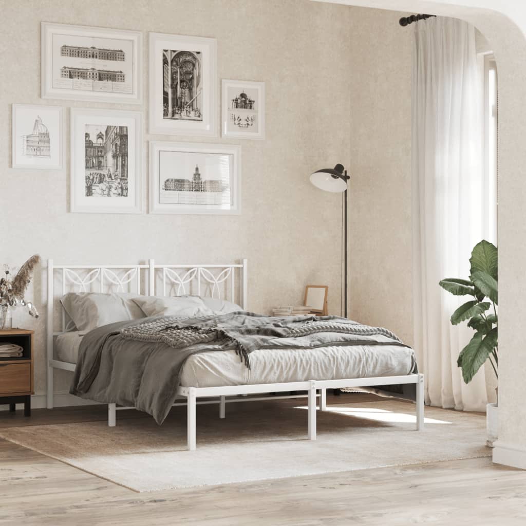 Bedframe met hoofdbord metaal wit 135x190 cm is nu te koop bij PeponiXL, paradijselijk wonen!