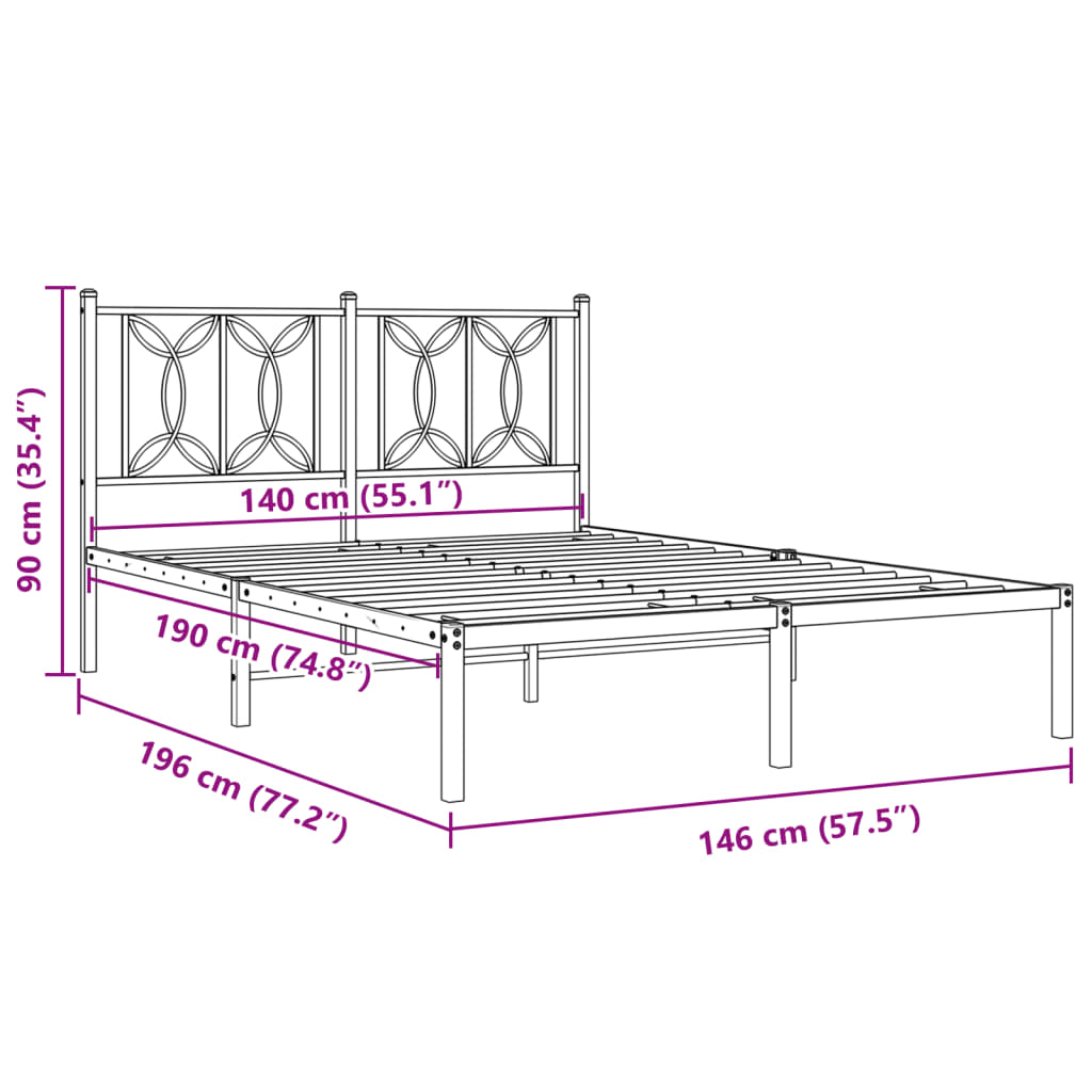Bedframe met hoofdbord metaal wit 140x190 cm is nu te koop bij PeponiXL, paradijselijk wonen!