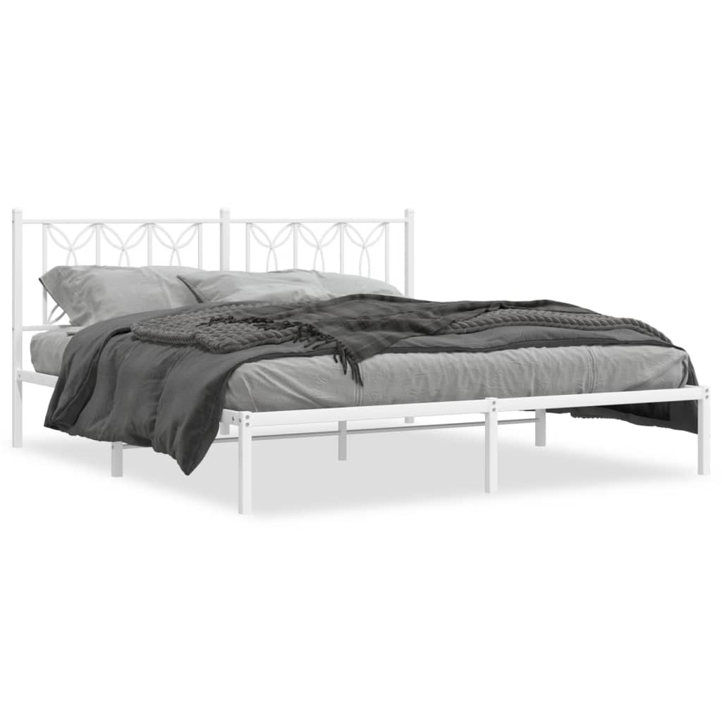 Bedframe met hoofdbord metaal wit 183x213 cm is nu te koop bij PeponiXL, paradijselijk wonen!