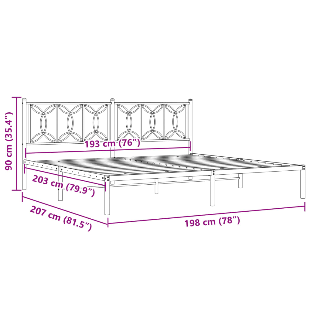 Bedframe met hoofdbord metaal wit 193x203 cm is nu te koop bij PeponiXL, paradijselijk wonen!