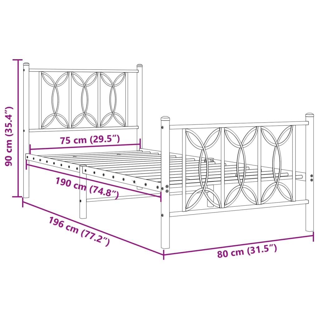 Bedframe met hoofd- en voeteneinde metaal wit 75x190 cm is nu te koop bij PeponiXL, paradijselijk wonen!