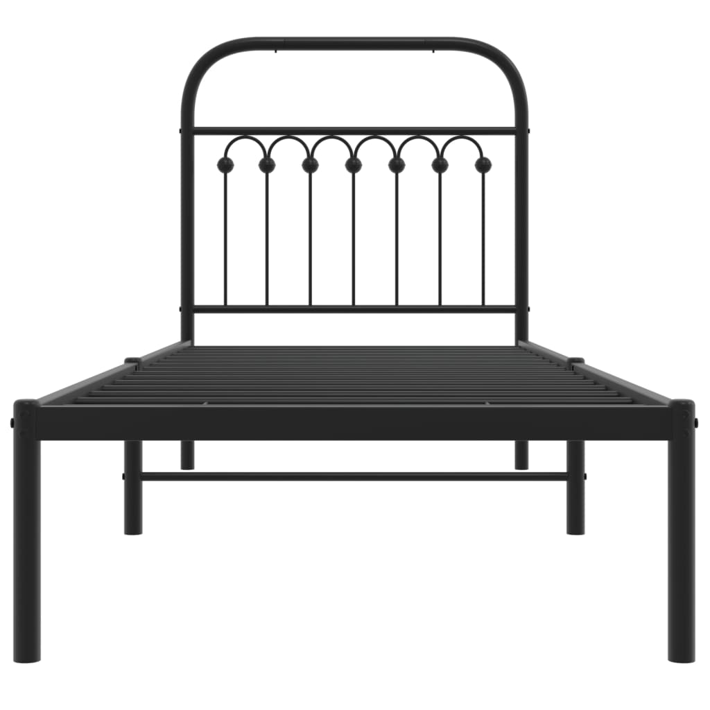 Bedframe met hoofdbord metaal zwart 75x190 cm is nu te koop bij PeponiXL, paradijselijk wonen!
