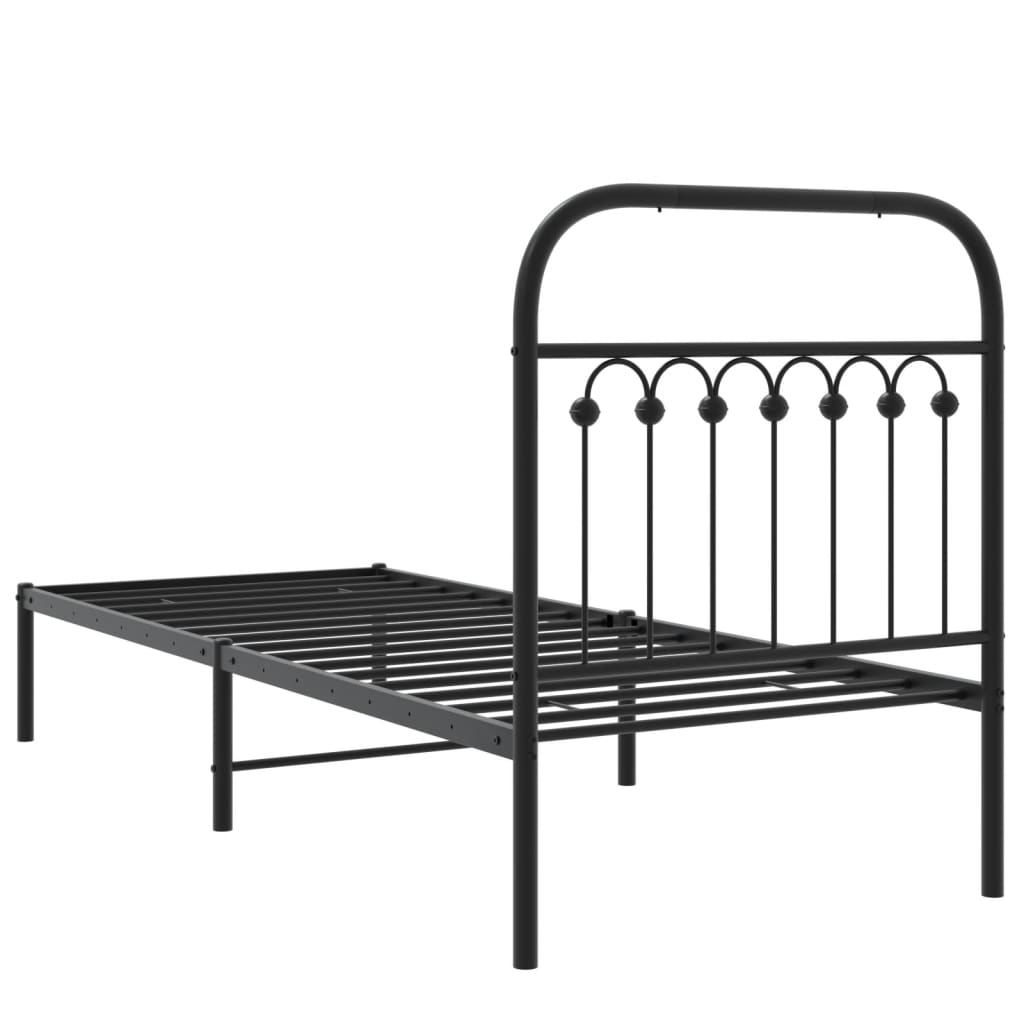 Bedframe met hoofdbord metaal zwart 75x190 cm is nu te koop bij PeponiXL, paradijselijk wonen!
