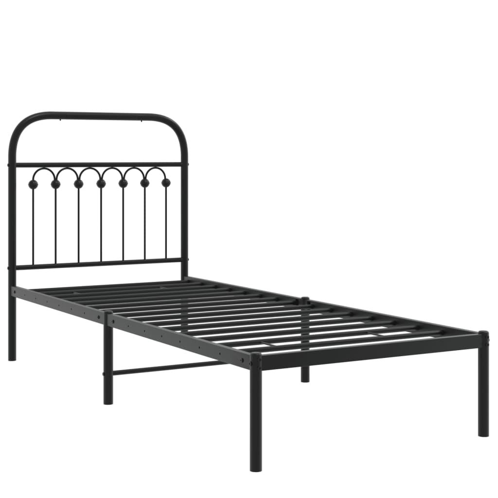 Bedframe met hoofdbord metaal zwart 80x200 cm is nu te koop bij PeponiXL, paradijselijk wonen!