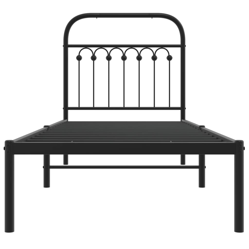Bedframe met hoofdbord metaal zwart 80x200 cm is nu te koop bij PeponiXL, paradijselijk wonen!