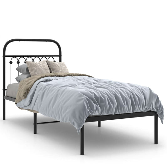 Bedframe met hoofdbord metaal zwart 80x200 cm is nu te koop bij PeponiXL, paradijselijk wonen!