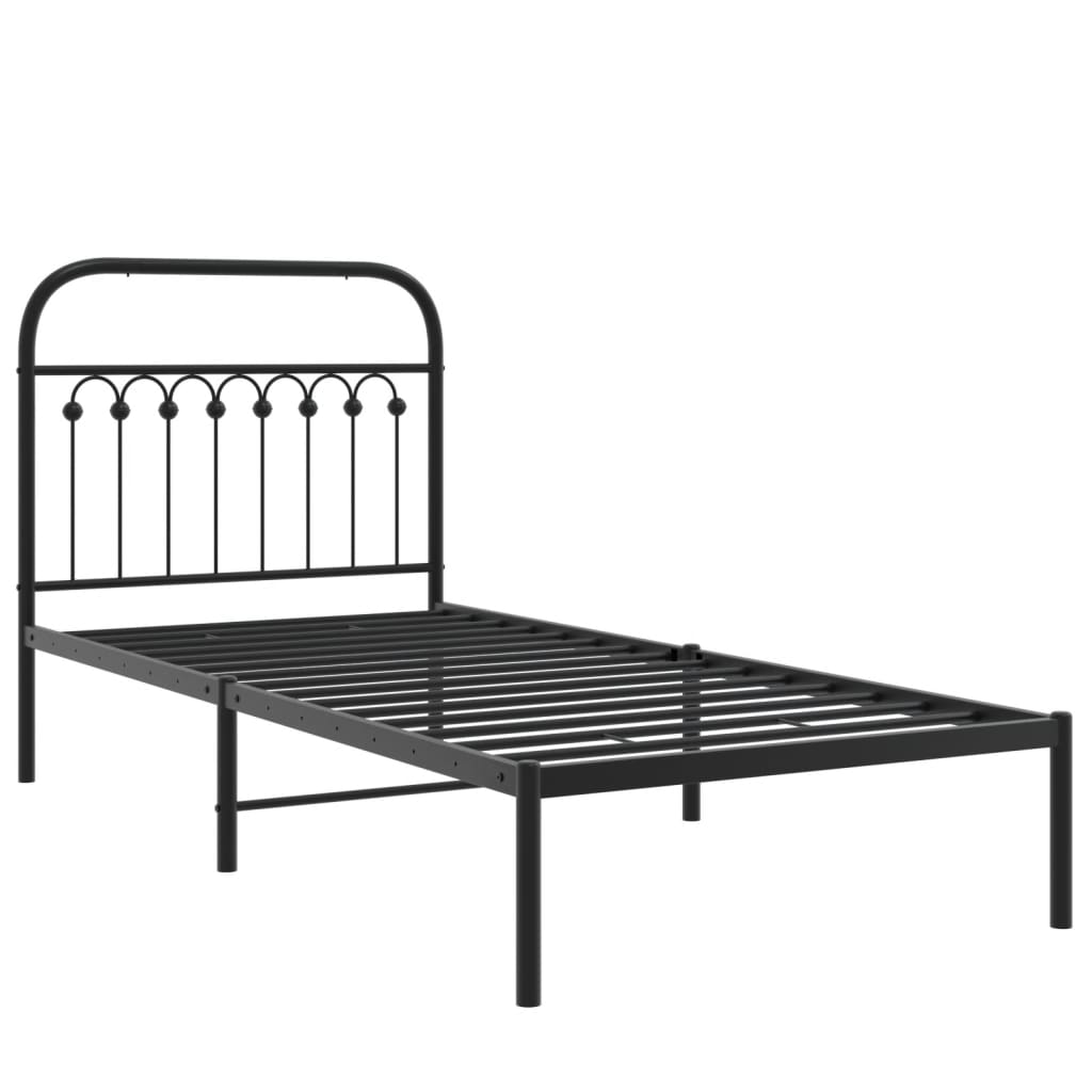 Bedframe met hoofdbord metaal zwart 90x190 cm is nu te koop bij PeponiXL, paradijselijk wonen!