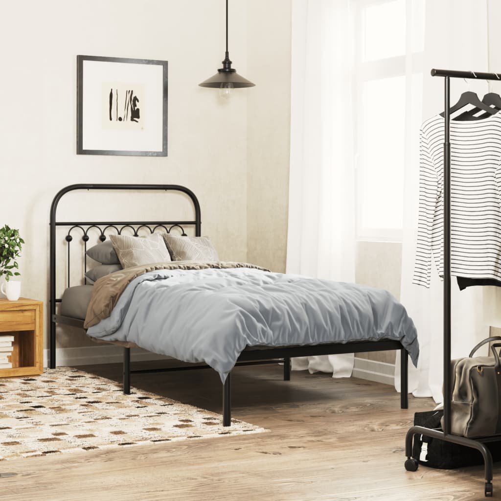 Bedframe met hoofdbord metaal zwart 90x190 cm is nu te koop bij PeponiXL, paradijselijk wonen!