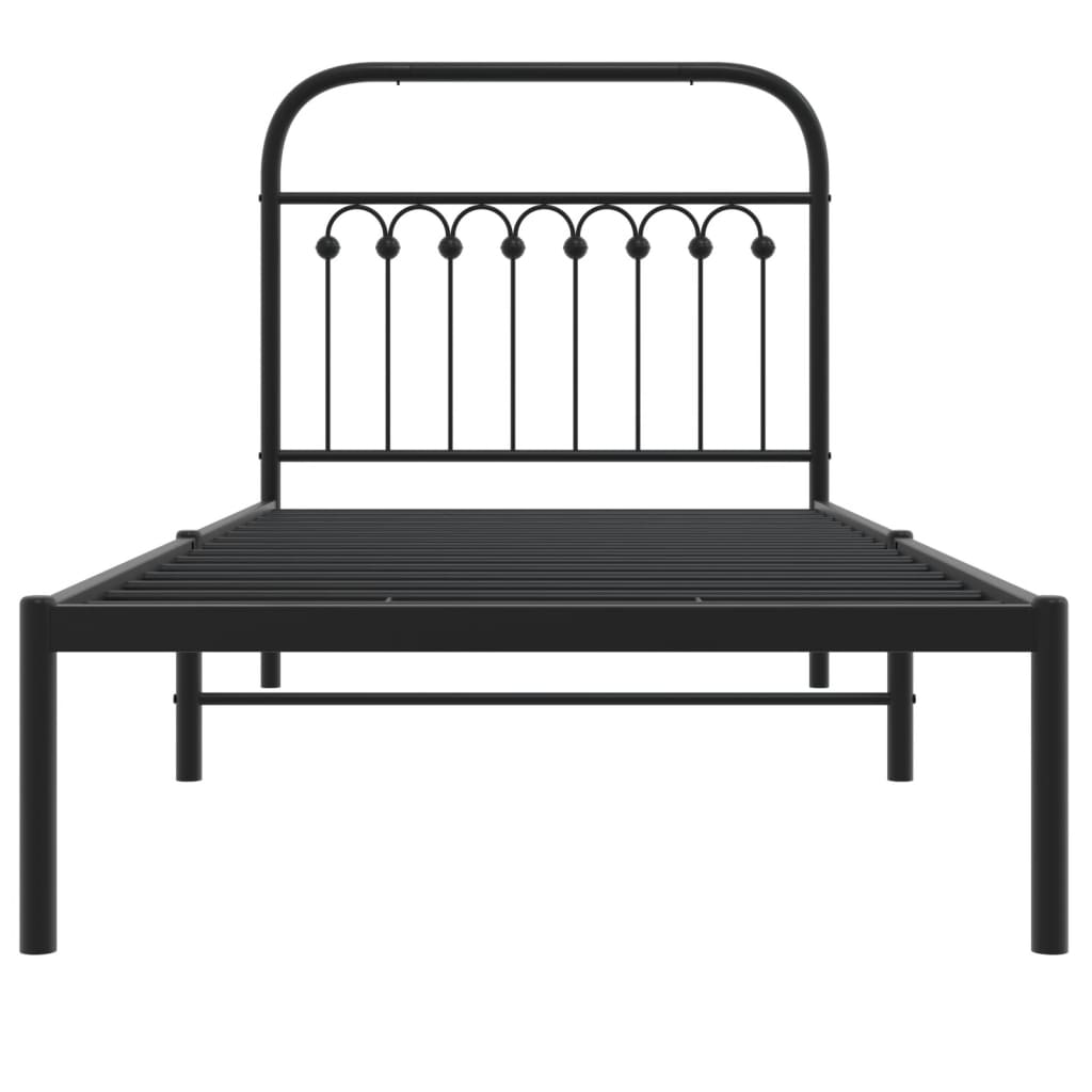Bedframe met hoofdbord metaal zwart 90x190 cm is nu te koop bij PeponiXL, paradijselijk wonen!