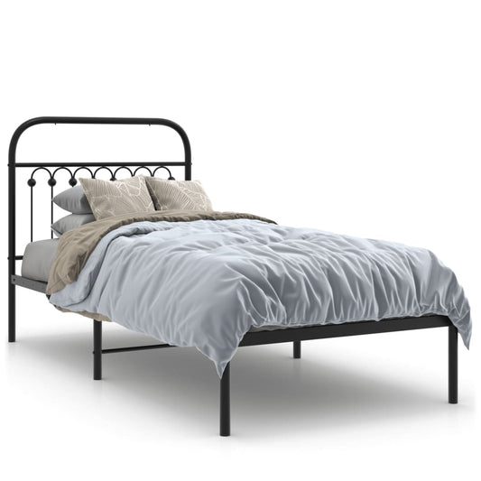 Bedframe met hoofdbord metaal zwart 90x190 cm is nu te koop bij PeponiXL, paradijselijk wonen!