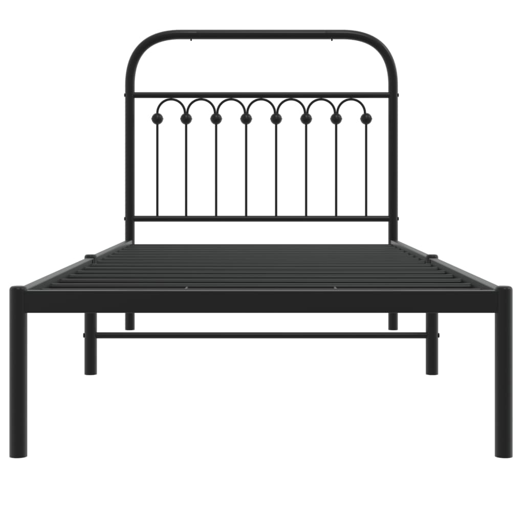 Bedframe met hoofdbord metaal zwart 90x200 cm is nu te koop bij PeponiXL, paradijselijk wonen!