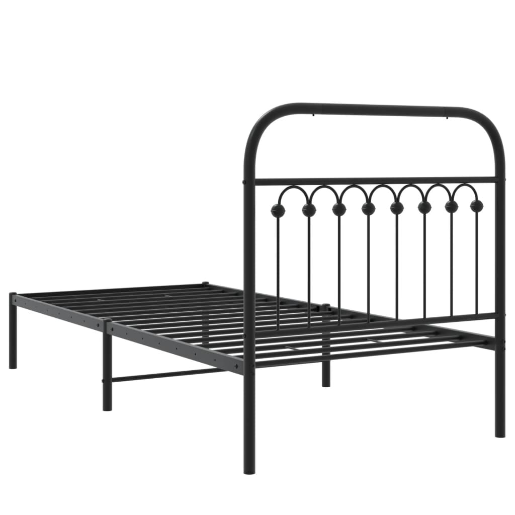 Bedframe met hoofdbord metaal zwart 90x200 cm is nu te koop bij PeponiXL, paradijselijk wonen!