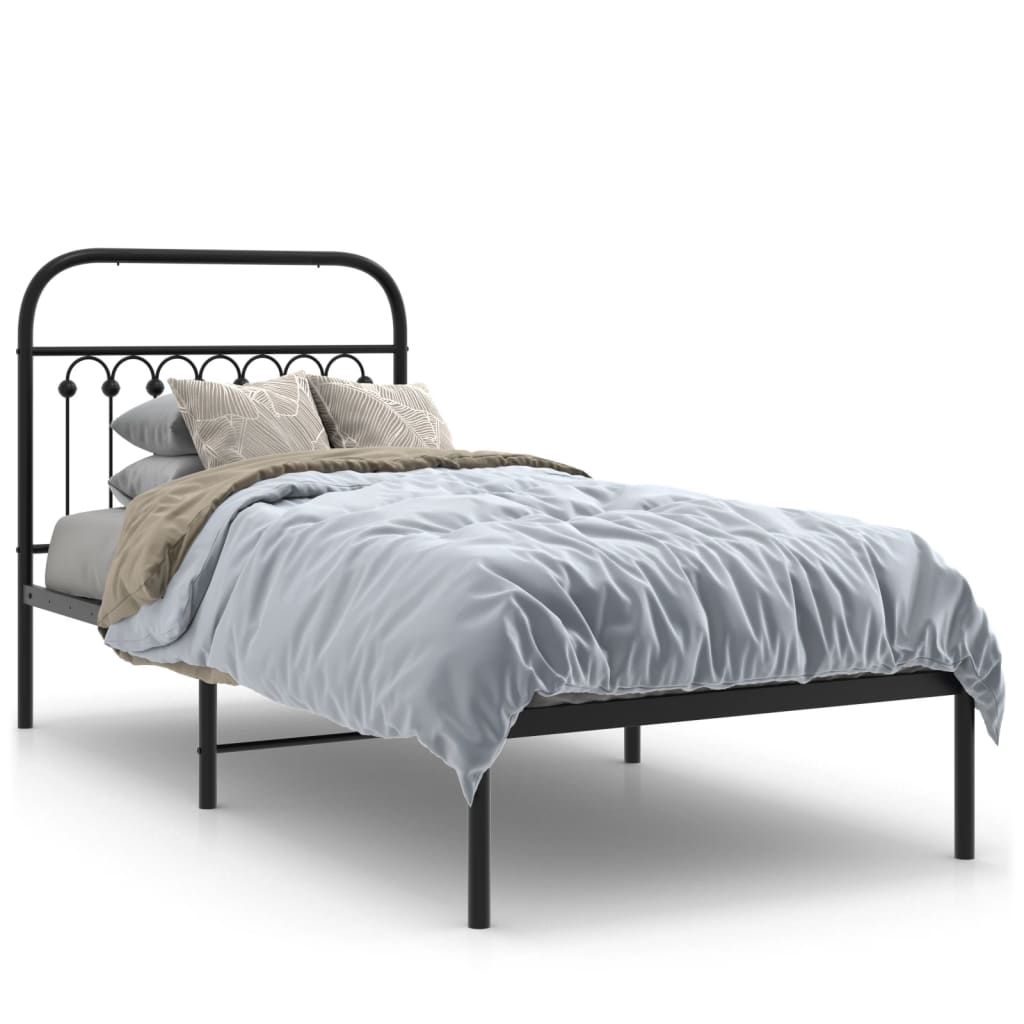 Bedframe met hoofdbord metaal zwart 90x200 cm is nu te koop bij PeponiXL, paradijselijk wonen!