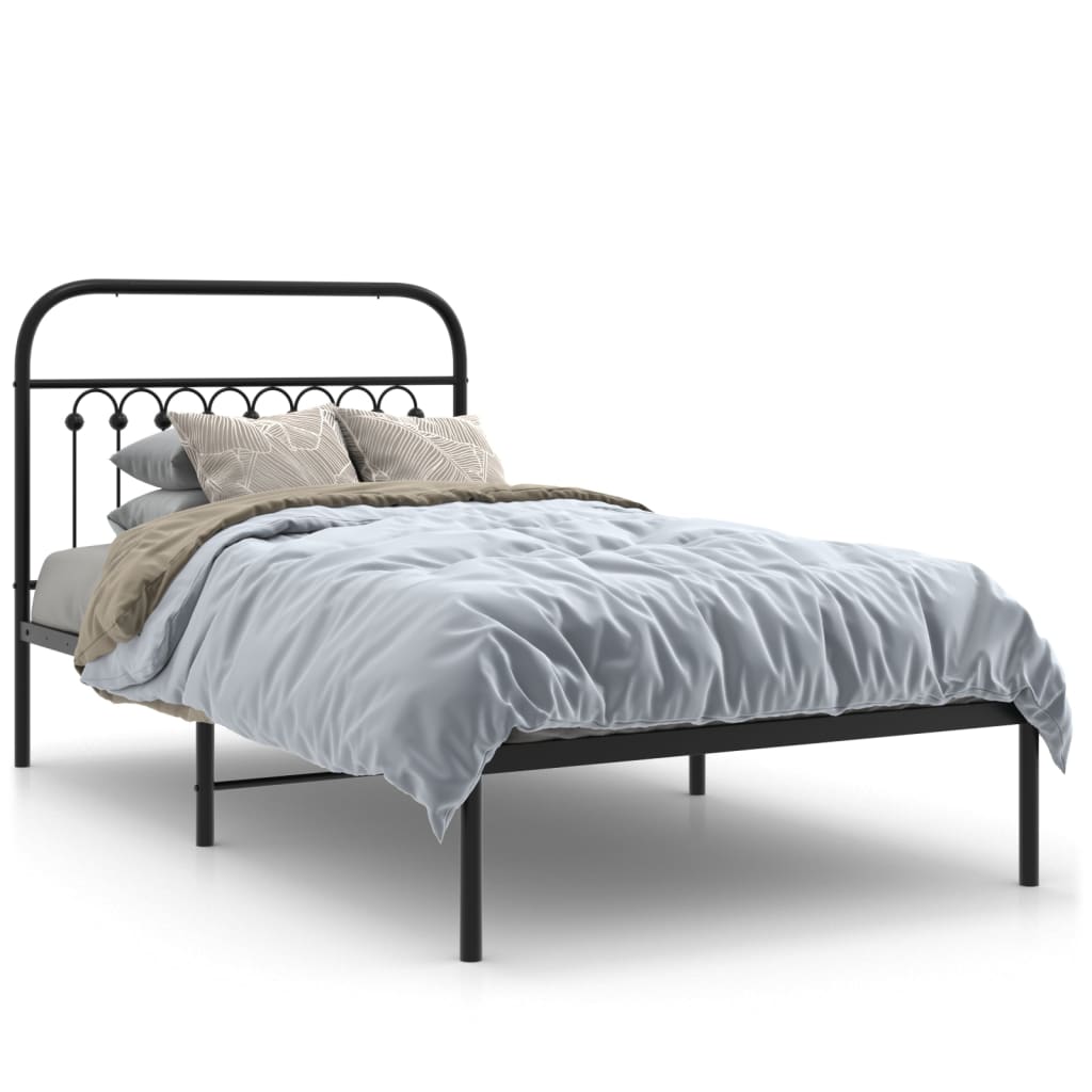 Bedframe met hoofdbord metaal zwart 100x190 cm is nu te koop bij PeponiXL, paradijselijk wonen!