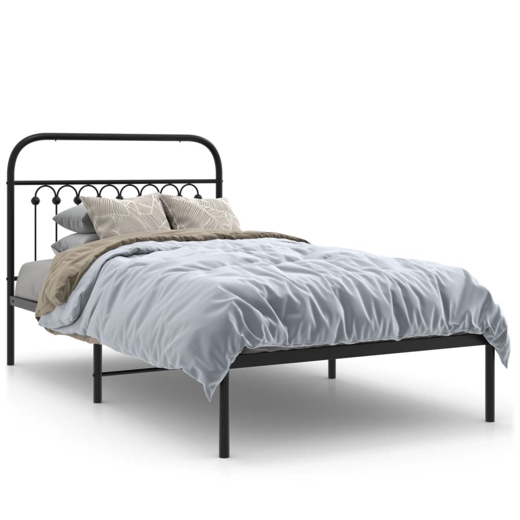 Bedframe met hoofdbord metaal zwart 100x200 cm is nu te koop bij PeponiXL, paradijselijk wonen!