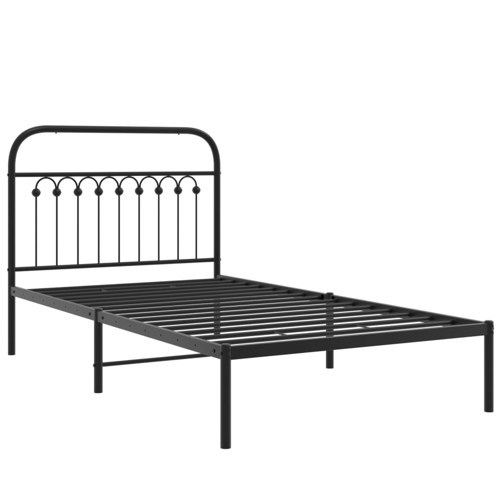 Bedframe met hoofdbord metaal zwart 100x200 cm is nu te koop bij PeponiXL, paradijselijk wonen!