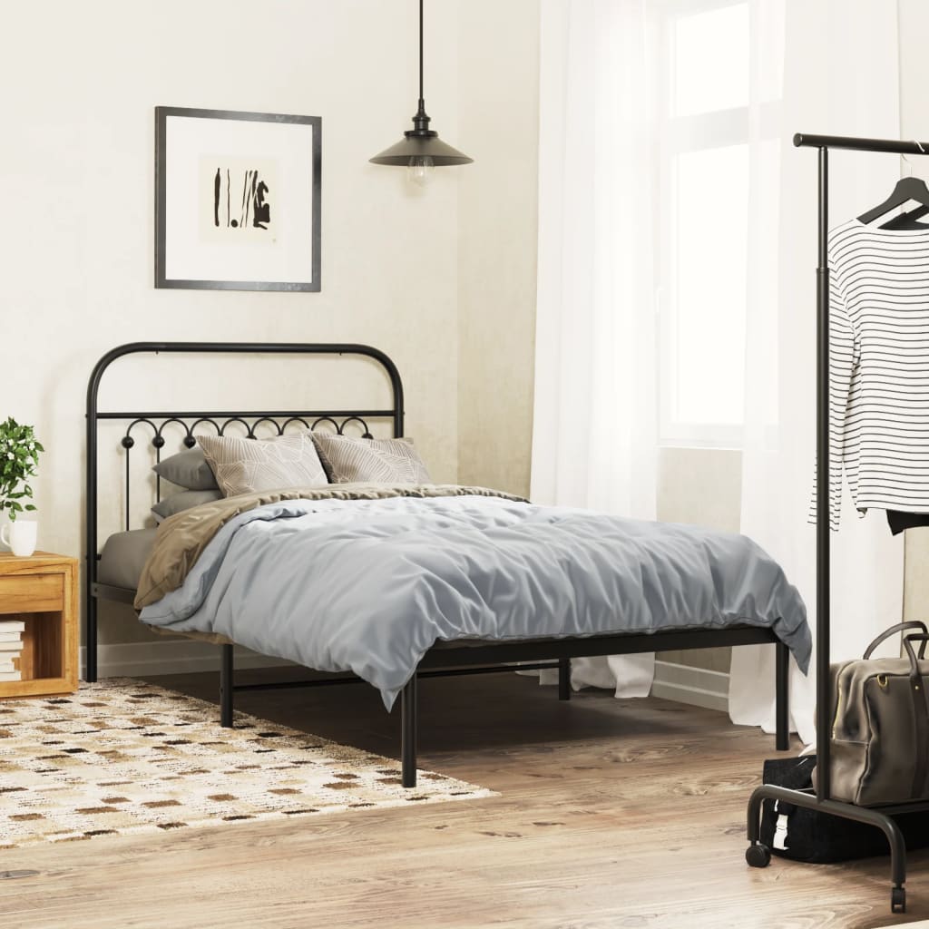 Bedframe met hoofdbord metaal zwart 100x200 cm is nu te koop bij PeponiXL, paradijselijk wonen!