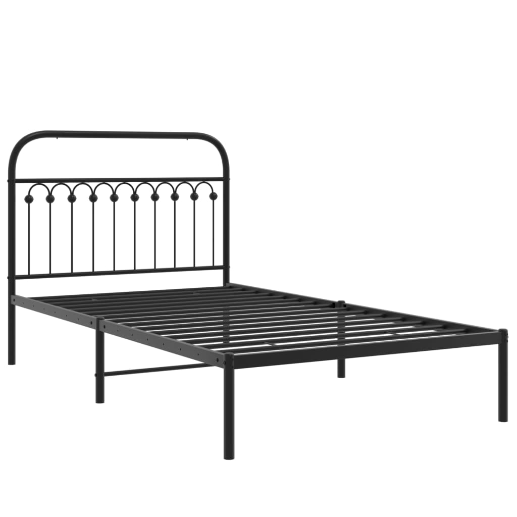 Bedframe met hoofdbord metaal zwart 107x203 cm is nu te koop bij PeponiXL, paradijselijk wonen!