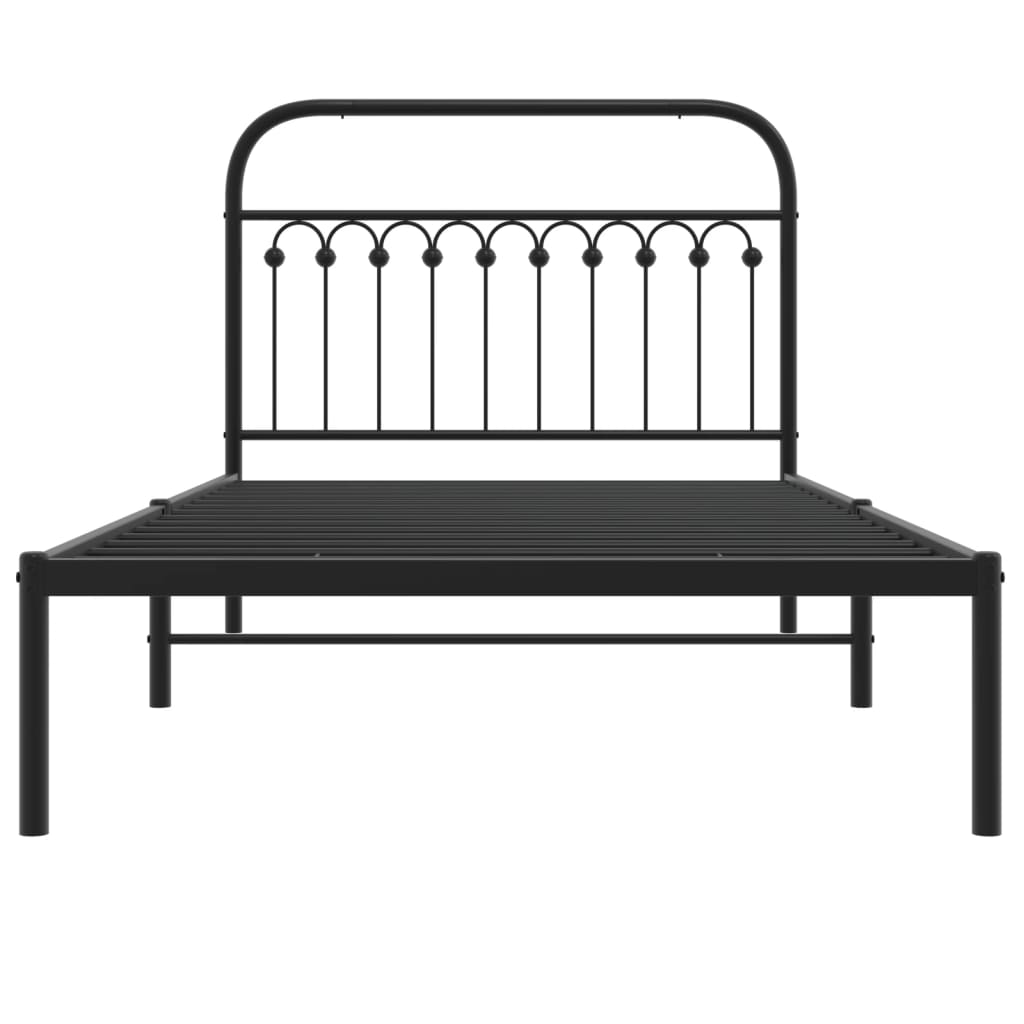 Bedframe met hoofdbord metaal zwart 107x203 cm is nu te koop bij PeponiXL, paradijselijk wonen!