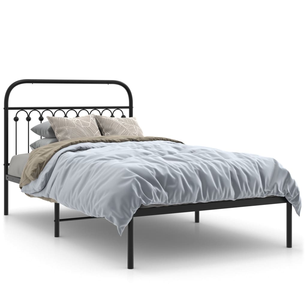 Bedframe met hoofdbord metaal zwart 107x203 cm is nu te koop bij PeponiXL, paradijselijk wonen!