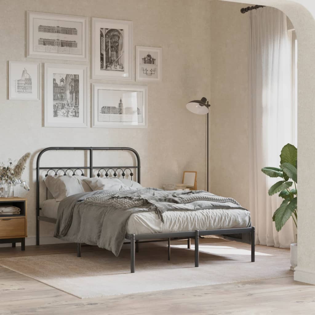 Bedframe met hoofdbord metaal zwart 120x190 cm is nu te koop bij PeponiXL, paradijselijk wonen!