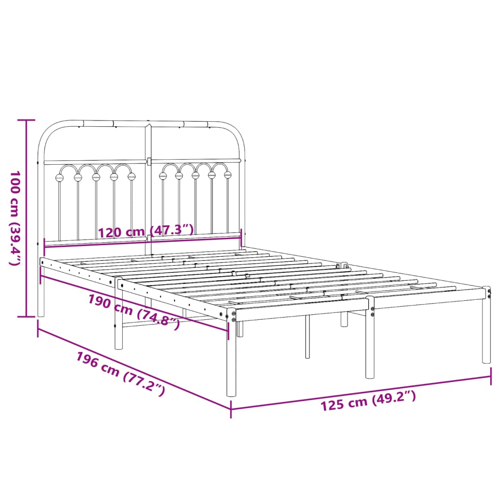 Bedframe met hoofdbord metaal zwart 120x190 cm is nu te koop bij PeponiXL, paradijselijk wonen!