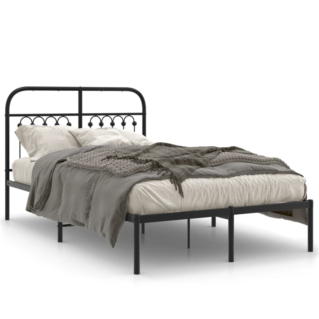 Bedframe met hoofdbord metaal zwart 120x190 cm is nu te koop bij PeponiXL, paradijselijk wonen!