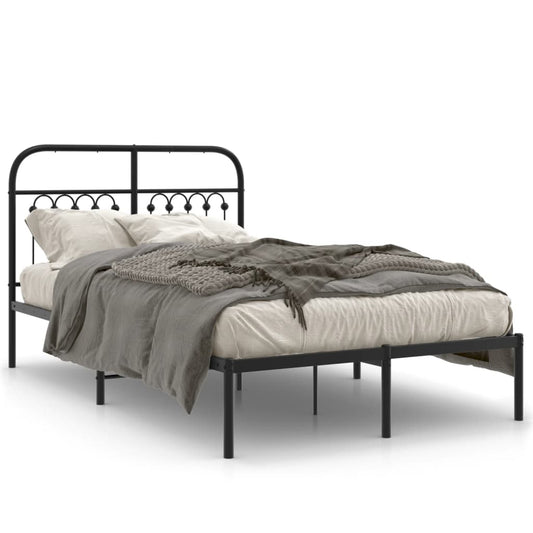 Bedframe met hoofdbord metaal zwart 120x190 cm is nu te koop bij PeponiXL, paradijselijk wonen!