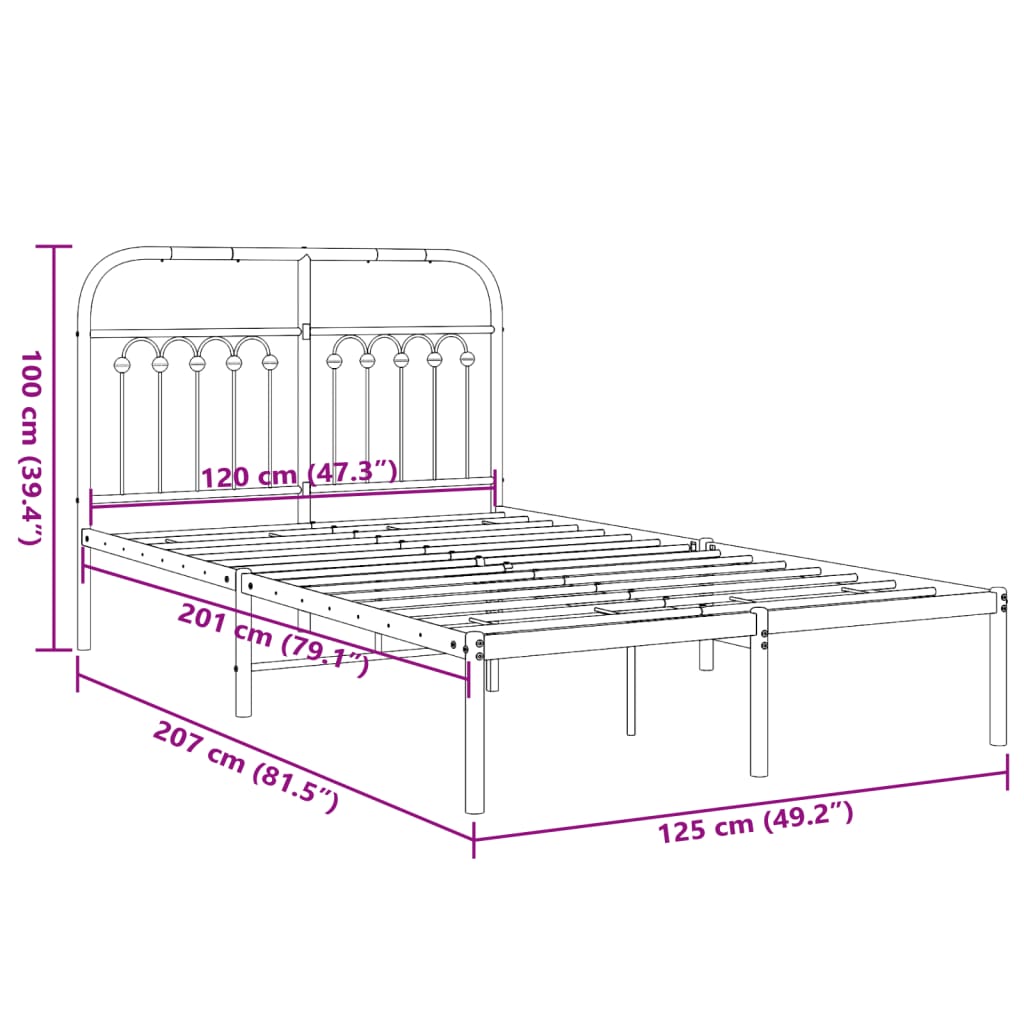Bedframe met hoofdbord metaal zwart 120x200 cm is nu te koop bij PeponiXL, paradijselijk wonen!