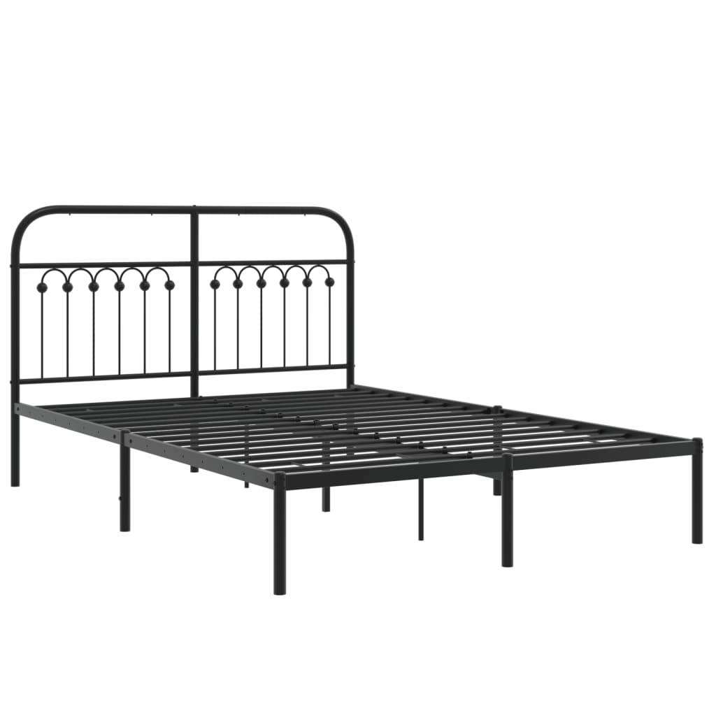 Bedframe met hoofdbord metaal zwart 135x190 cm is nu te koop bij PeponiXL, paradijselijk wonen!