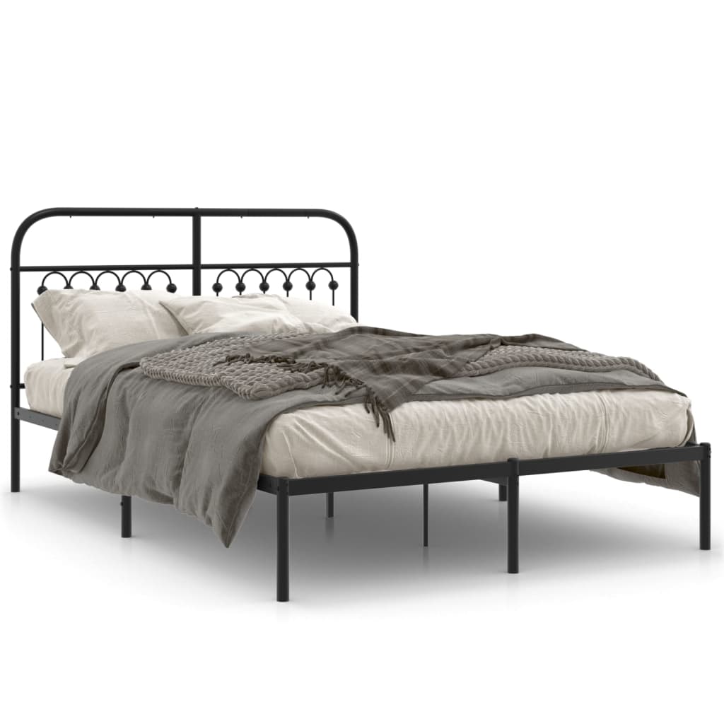 Bedframe met hoofdbord metaal zwart 135x190 cm is nu te koop bij PeponiXL, paradijselijk wonen!
