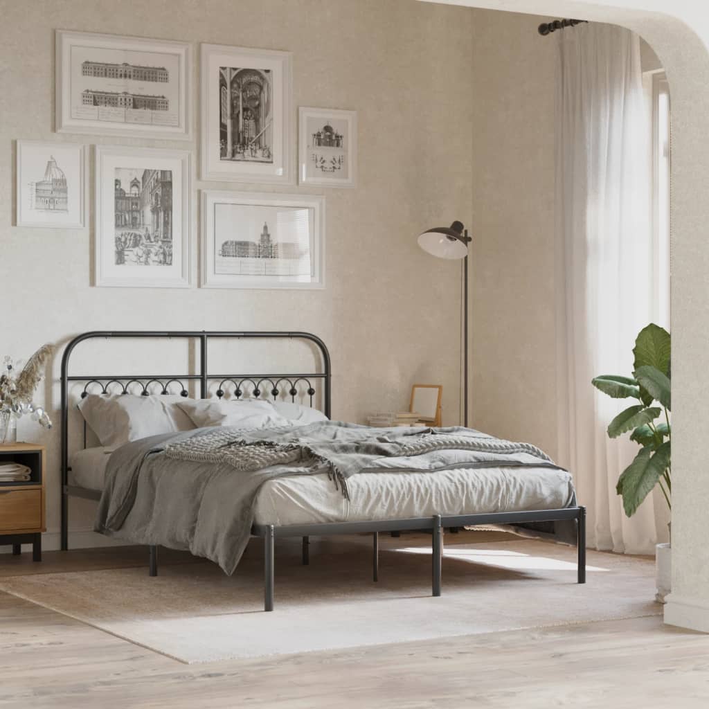 Bedframe met hoofdbord metaal zwart 140x200 cm is nu te koop bij PeponiXL, paradijselijk wonen!