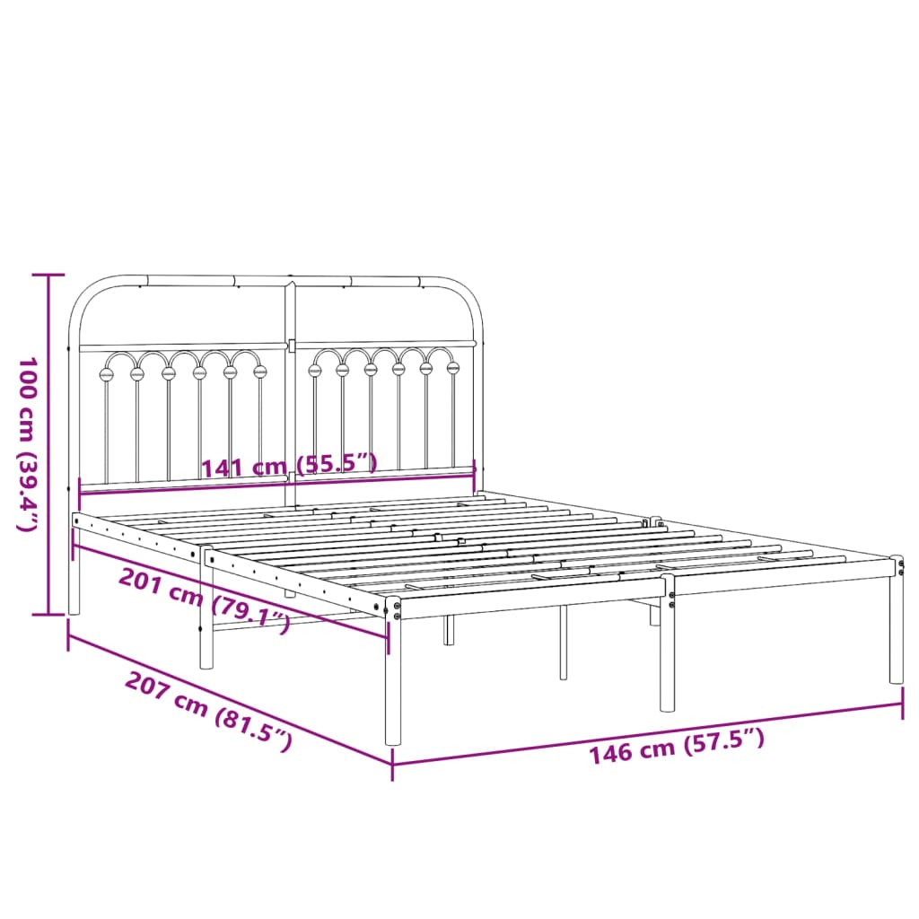 Bedframe met hoofdbord metaal zwart 140x200 cm is nu te koop bij PeponiXL, paradijselijk wonen!