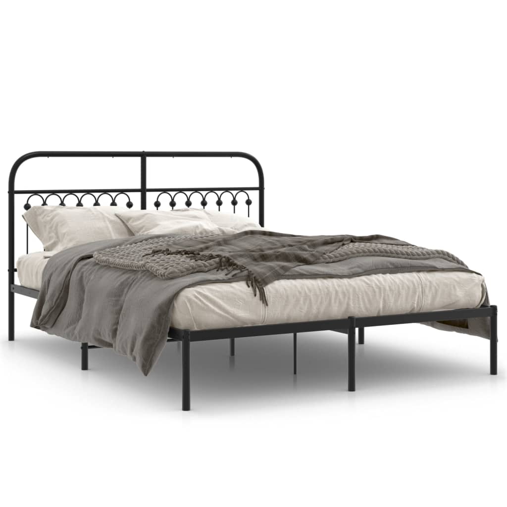 Bedframe met hoofdbord metaal zwart 150x200 cm is nu te koop bij PeponiXL, paradijselijk wonen!