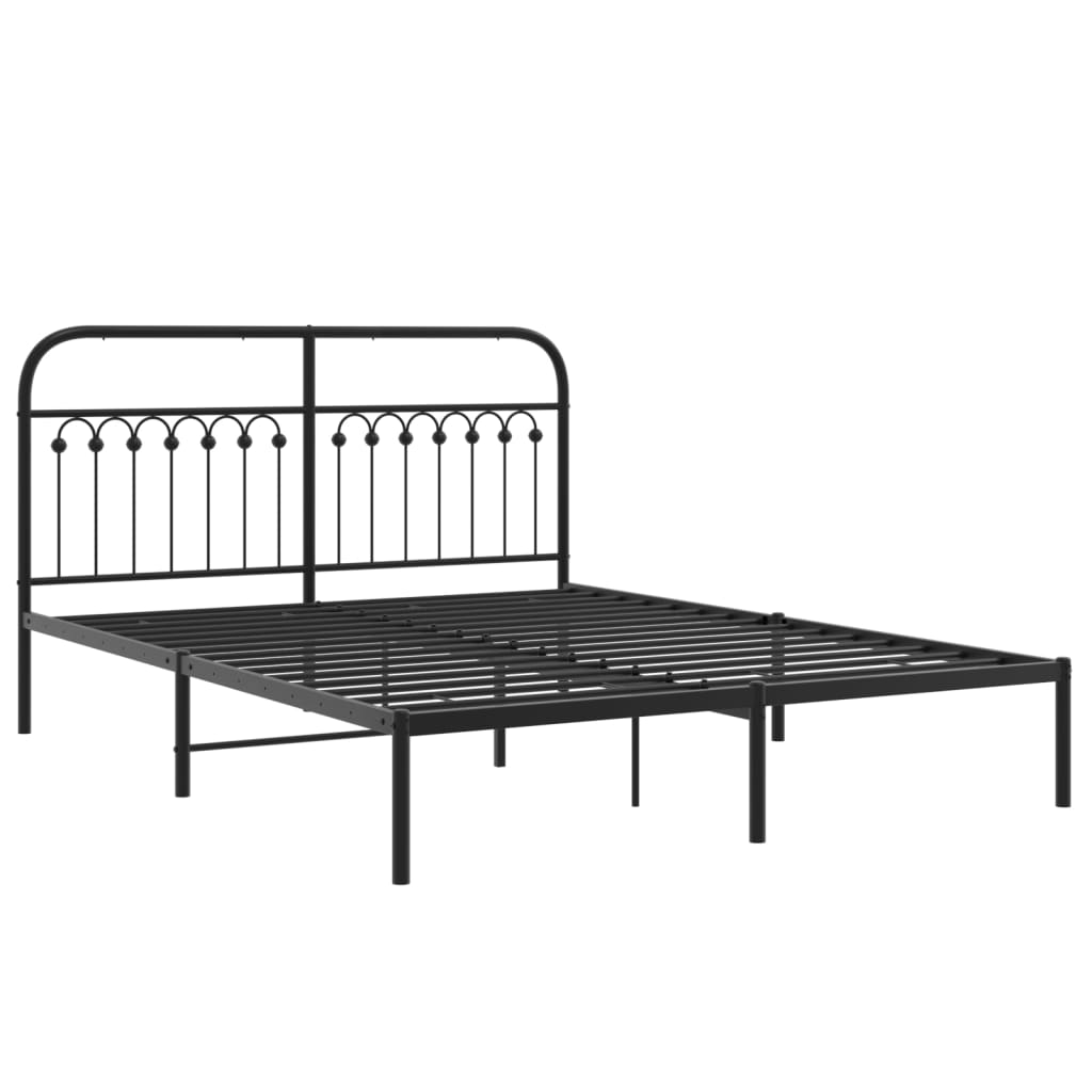 Bedframe met hoofdbord metaal zwart 150x200 cm is nu te koop bij PeponiXL, paradijselijk wonen!