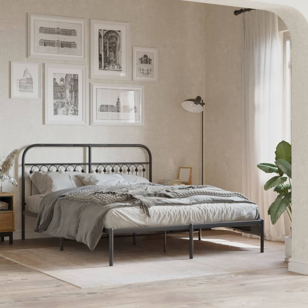 Bedframe met hoofdbord metaal zwart 150x200 cm is nu te koop bij PeponiXL, paradijselijk wonen!