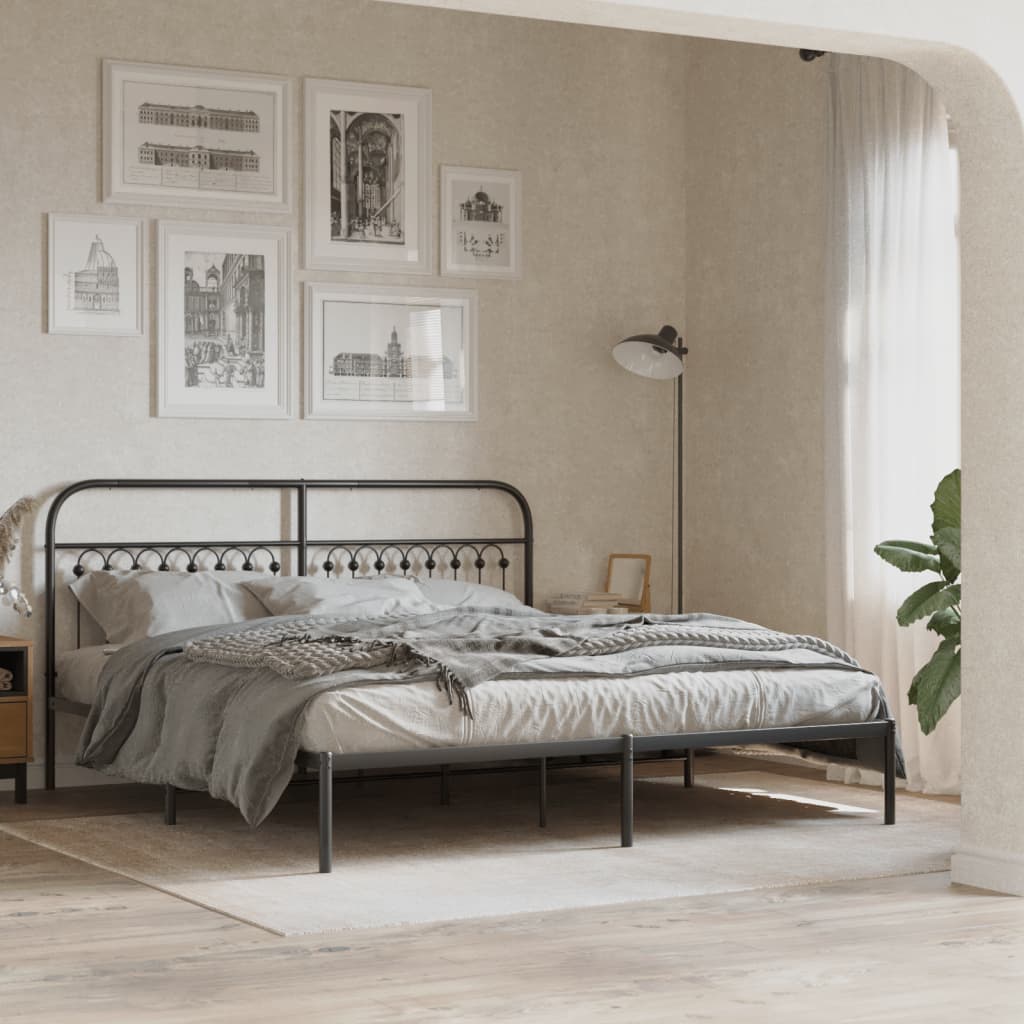 Bedframe met hoofdbord metaal zwart 183x203 cm is nu te koop bij PeponiXL, paradijselijk wonen!