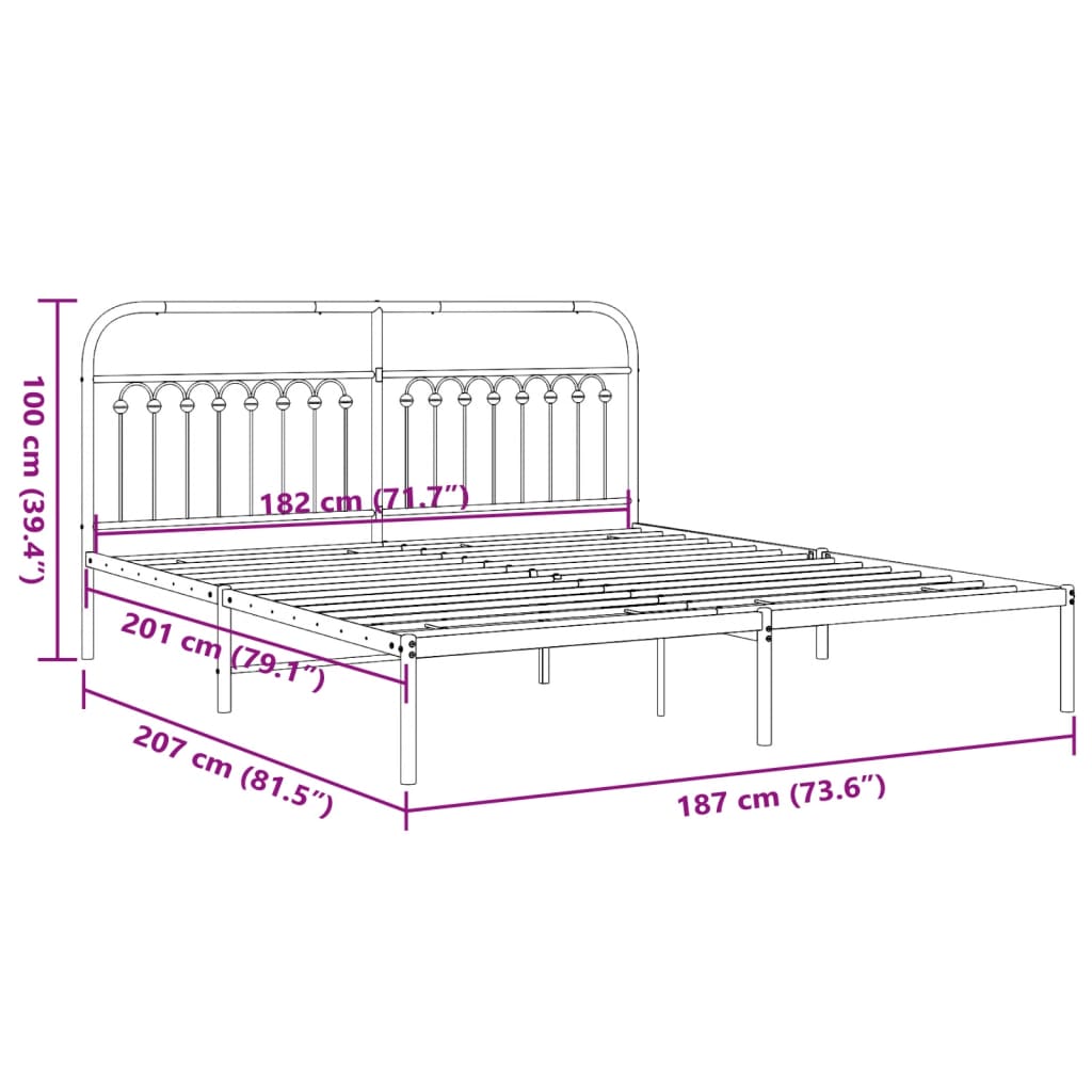 Bedframe met hoofdbord metaal zwart 183x203 cm is nu te koop bij PeponiXL, paradijselijk wonen!