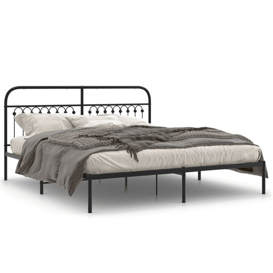 Bedframe met hoofdbord metaal zwart 183x203 cm is nu te koop bij PeponiXL, paradijselijk wonen!