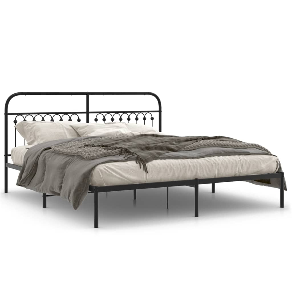 Bedframe met hoofdbord metaal zwart 183x213 cm is nu te koop bij PeponiXL, paradijselijk wonen!