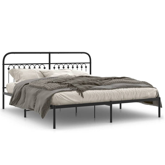 Bedframe met hoofdbord metaal zwart 183x213 cm is nu te koop bij PeponiXL, paradijselijk wonen!