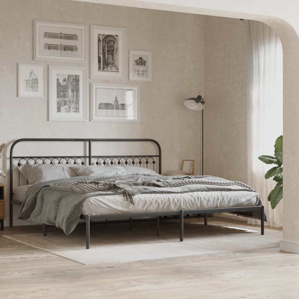 Bedframe met hoofdbord metaal zwart 193x203 cm is nu te koop bij PeponiXL, paradijselijk wonen!
